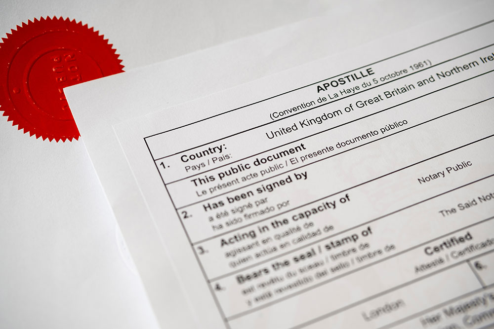 Authentic Apostille certificate document.